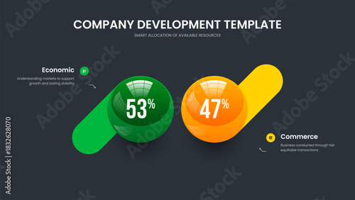 Clean Insight Two Element Graph Frame Layout. Elegant Review Presentation Template Vector Illustration. Colorful Briefing 2 Option Diagram Slide Design.