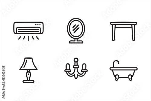 Vector Outline Icons for Interior Planning and Home Tools
