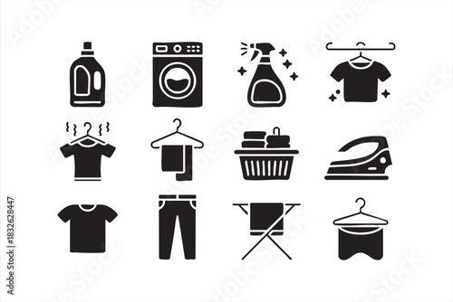 Laundry and Home Cleaning Icons for Service and Care Apps