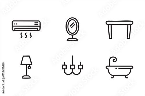 Smart Home Interface Icons with Furniture and Appliance Set