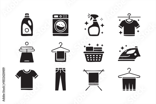 Vector Laundry Icons for Cleaning Platforms and Mobile Apps