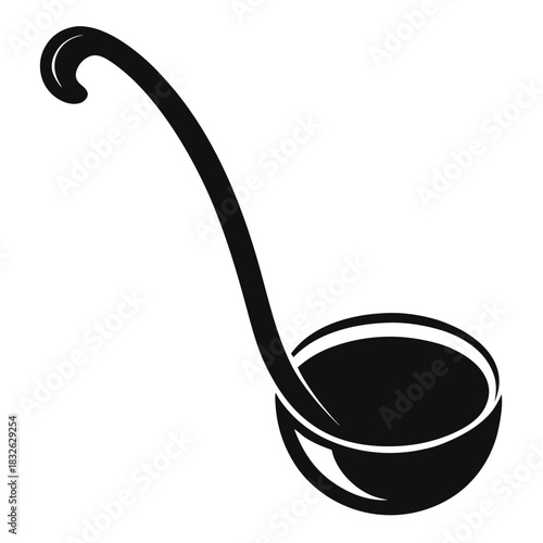 Isolated ladle silhouette showing a culinary kitchen utensil for serving food in black