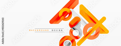 Abstract geometric shapes, orange color, white background. Modern design elements create dynamic visual composition.