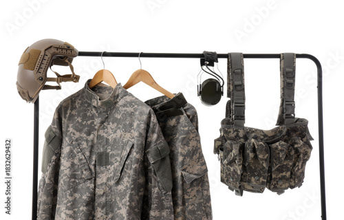 Rack with military uniform ...