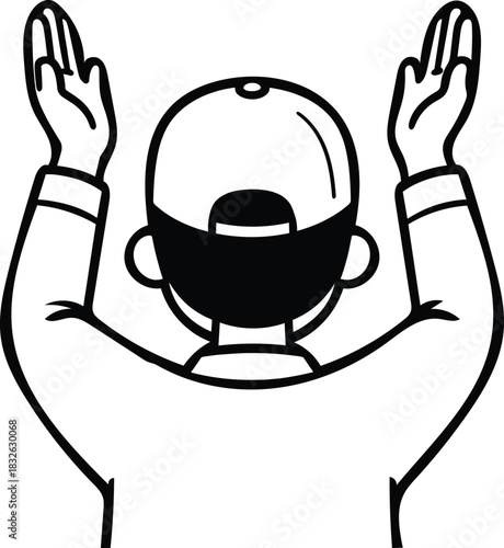 Muslim person raising hands in supplication black line icon representing a muslim pray icon silhouette