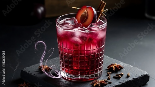 Festive Plum and Cinnamon Cocktail with Star Anise and Cloves