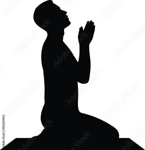 Muslim man praying silhouette icon showing devotion to islam and spirituality with hands raised in prayer