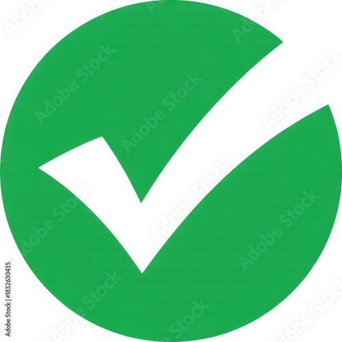 Green circle with black check mark symbol isolated on transparent background