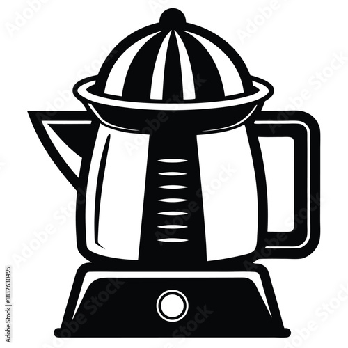 Black and white percolator illustration shows a vintage kitchen appliance with classic design