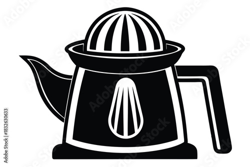 Isolated black juice squeezer silhouette showcases a potlike design with a distinct handle and spout