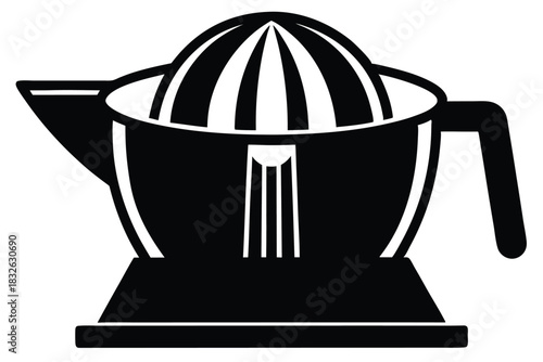 This stylized monochrome icon features a manual citrus juicer with classic functional elements
