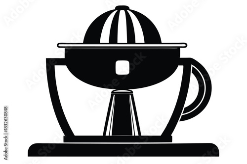 Black juicer machine with a handle for fruits in a minimalist style
