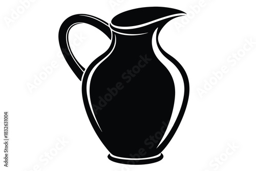 A minimalistic black pitcher with sleek handle and curved spout is isolated