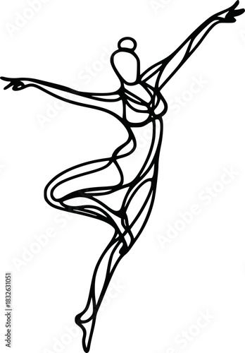 The energy and grace of movement. Outline drawing of a dancing girl jumping.