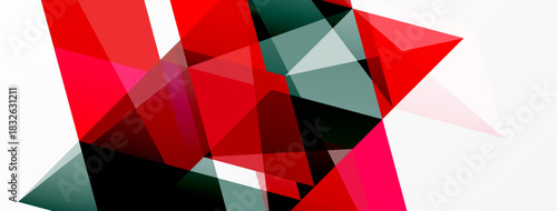 Abstract geometric shapes overlap, creating dynamic red, gray, white composition. Modern design, sharp angles, minimalist aesthetic.