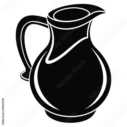Simple black and white pitcher silhouette with a curved handle on a clear background