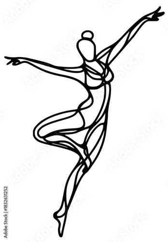 The energy and grace of movement. Outline drawing of a dancing girl jumping.