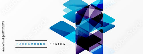 Abstract geometric shapes overlap, creating dynamic blue gradient design. Minimalist style suitable for backgrounds, presentations.