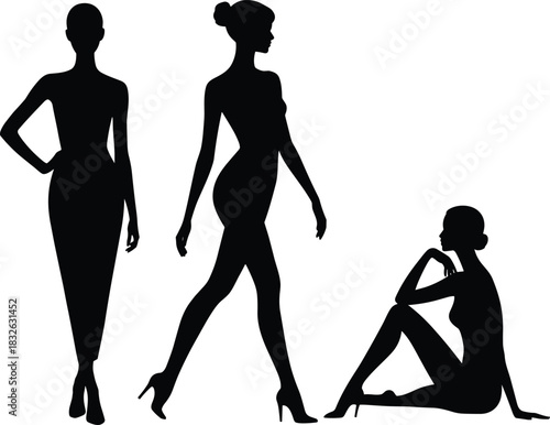 Set of four happy graduate silhouettes in academic gowns and caps, cheering for commencement and success.