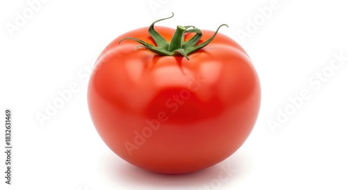 Fresh vibrant tomato on white background, perfect for healthy eating campaigns and recipes, showcasing simple food ingredients for delicious meals