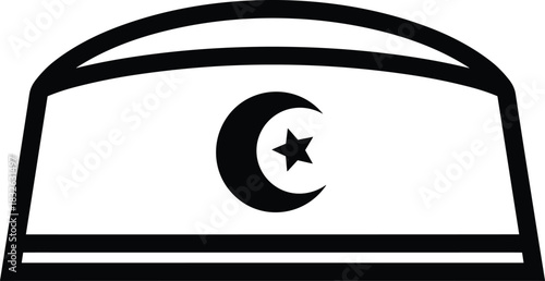 Muslim pray icon on a peci cap representing islamic faith and culture with crescent moon and star symbol
