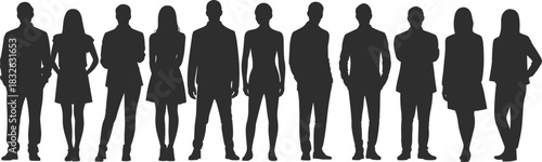 Collection of three female silhouettes posing stylishly, including standing, walking, and seated profile views.