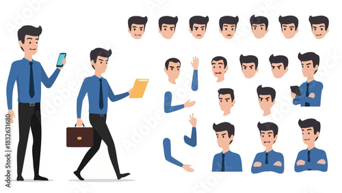 Business Character Animation Set Customizable Employee with Diverse Expressions