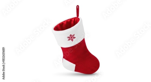 Classic red Christmas stocking with snowflake, perfect for holiday promotions and festive design projects, evoking warmth and holiday cheer