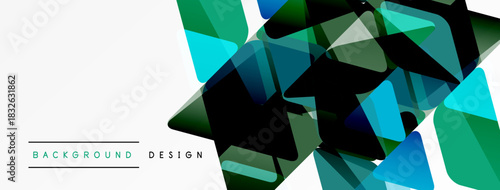 Abstract geometric shapes, vibrant blues, greens dominate design. Modern background suitable for presentations, websites, branding. Clean, minimalist aesthetic.