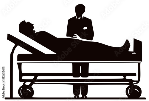 Medical examination in a hospital. Silhouette of a doctor at a patient's bedside.
