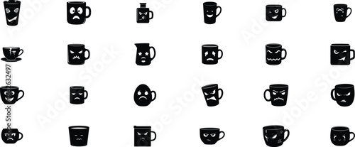 Collection of black and white mug silhouettes