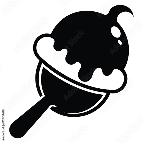 Stylized black candy apple icon features a bold outlined design on a stick