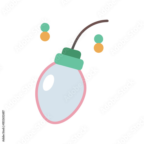 minimal Christmas string light bulb single piece, simple rounded glass shape, small cap, pastel color fill, modern scandi flat design, isolated on pure white background, vector icon
