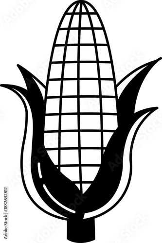 black and white illustration of a corn