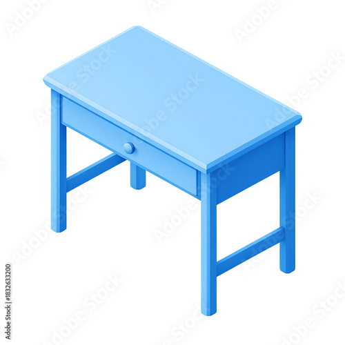 Light-blue desk, isometric view, simple design