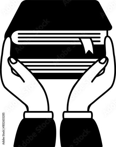 black and white A book is being held by two hands