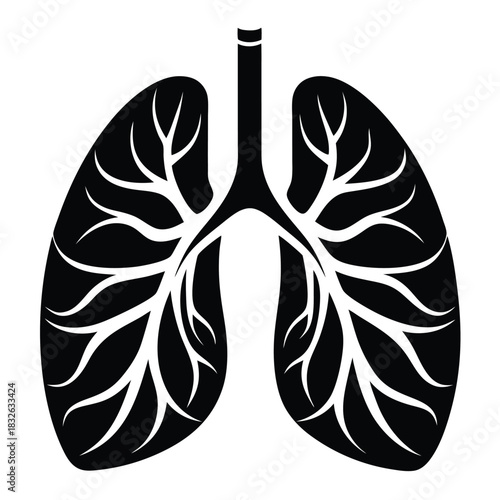 The human lung with bronchioles is depicted in black and white color