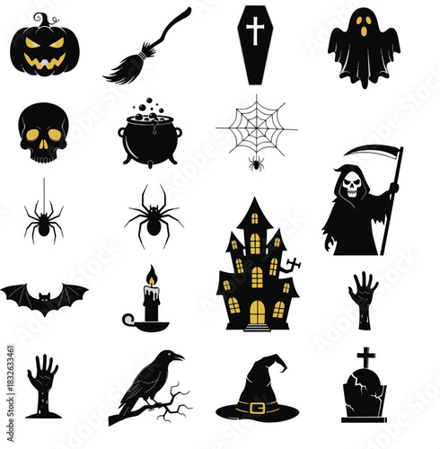 Halloween spooky elements set for celebration design.