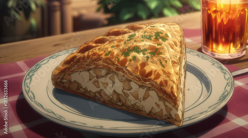 Wallpaper Mural Delicious Apple Turnover on Plate with Iced Tea, Anime Style Food Photography, Perfect for Culinary Blogs and Restaurant Menus, Captivating Visuals Torontodigital.ca