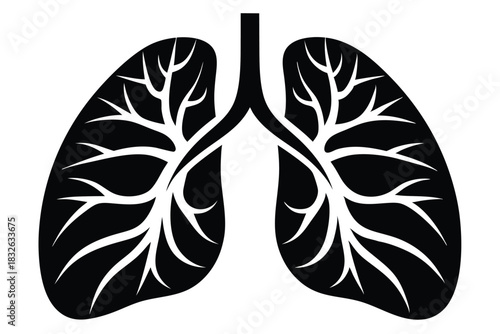 Black lung anatomy displays delicate white bronchial tree structure against a bright background