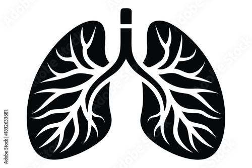 Black anatomical lungs show intricate bronchioles in this simple medical clip art piece