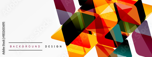 Abstract geometric shapes overlap, creating vibrant colorful design. White space provides clean contrast, modern aesthetic.