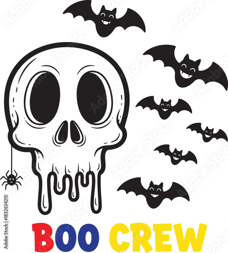Spooky Boo Crew Skull and Bats Halloween Design.