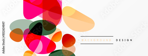 Abstract colorful shapes overlap, creating dynamic visual texture. Modern design elements suggest creativity, energy, positivity.