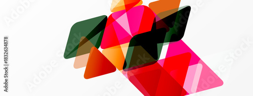 Abstract composition. Overlapping triangles, vibrant colors, dynamic shapes create modern visual experience. Minimalist design, clean background.