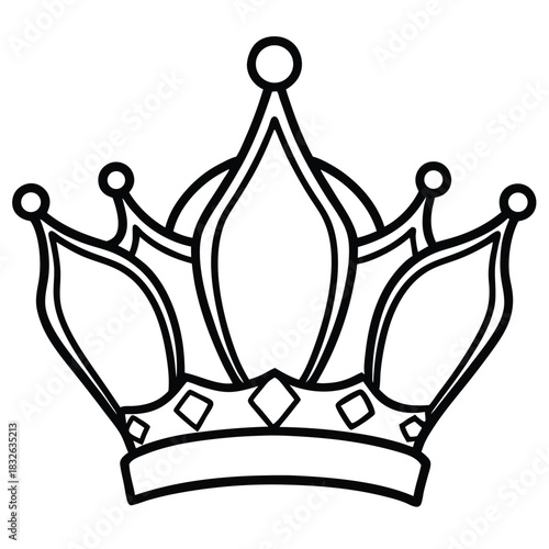 A simple black outlined drawing features a royal crown having diamonds adorning its base
