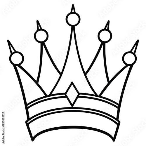 A black outline of royal crown with diamond and circles sits regally