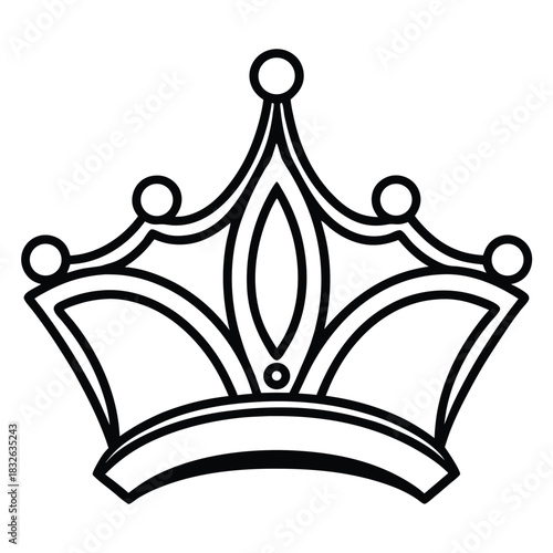 Stylized royal crown is illustrated in striking black outlines on a clear background