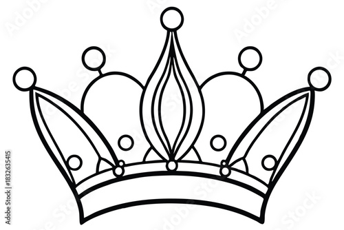 Bold outline of a royal crown showcases simple line art and circular embellishments