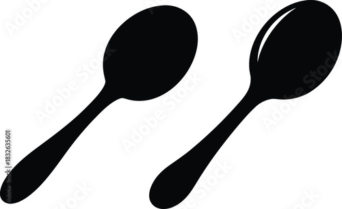 Spoon Silhouette Vector Icons - Minimalist Black Kitchen Utensil and Cutlery Set